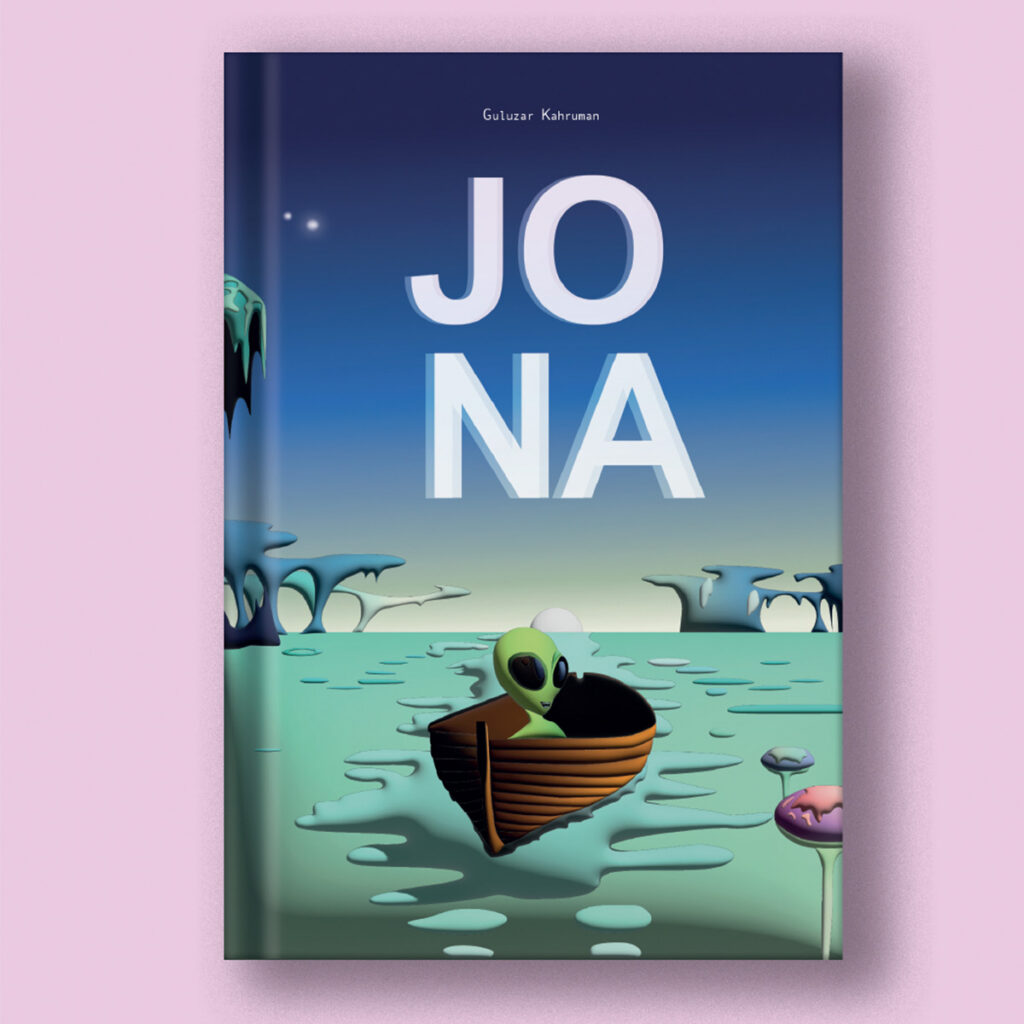 Boekomslag van Jona de alien met een alien in een boot