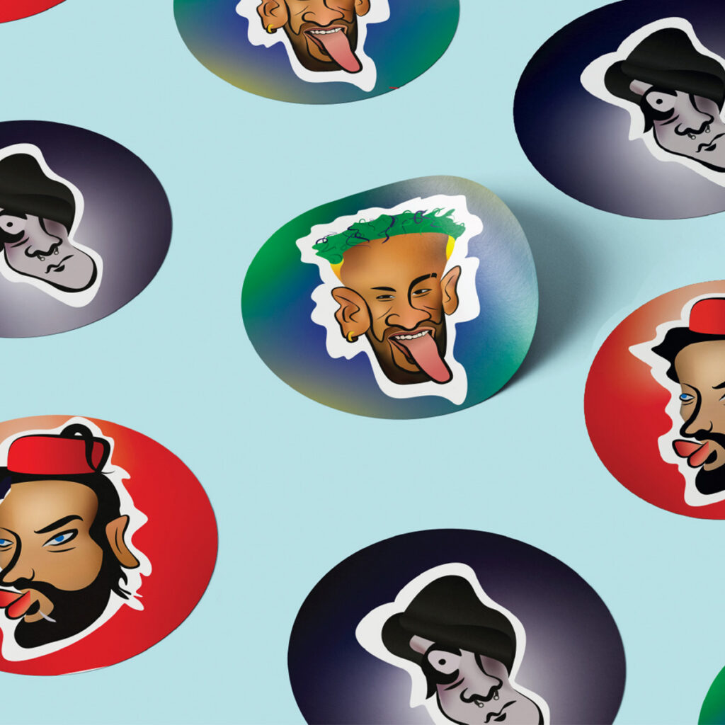 Geïllustreerde stickers van artiesten uit verschillende muziekgenres